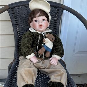Adorable Doll with Teddy Bear and Cap